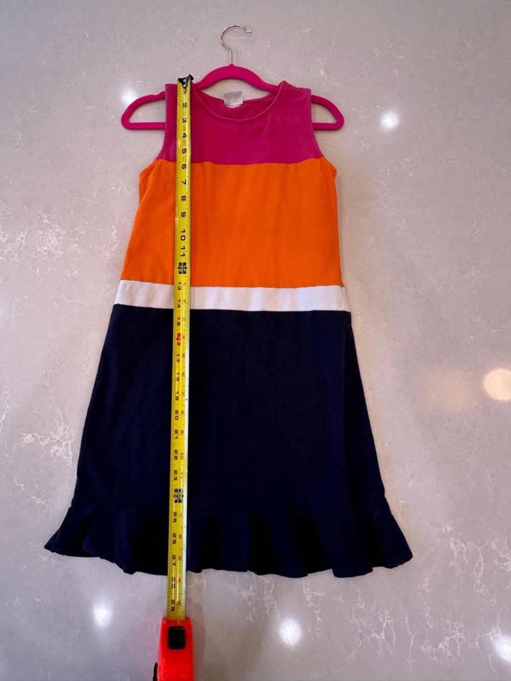 Florence Eiseman Colorblock Sleeveless Girls Dress - Pink, Orange, White & Navy